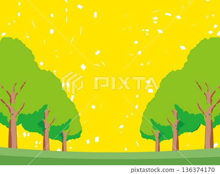 樹、自然、秋天、風景、背景、插畫、樹木、植物、黃色、森林、樹葉 136374170