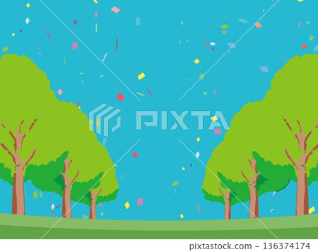 樹、自然、秋天、風景、背景、插畫、樹木、植物、黃色、森林、樹葉 136374174