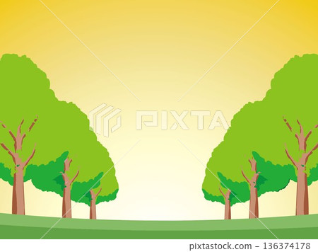 樹、自然、秋天、風景、背景、插畫、樹木、植物、黃色、森林、樹葉 136374178