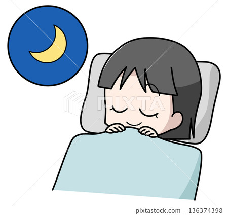 一幅女孩舒適睡眠的插圖 136374398