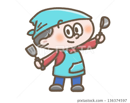 Illustration of a child cooking 136374597