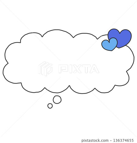 Handwritten downward-facing horizontal speech bubble (heart, blue) Handwritten downward-facing horizontal speech bubble (heart, blue) 136374655