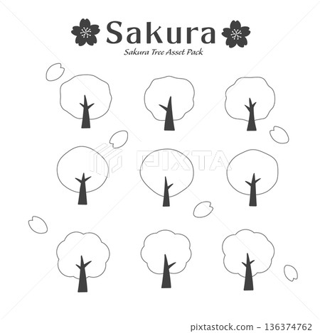 Spring Material: Simple Cherry Blossom Tree Illustration Set Asset Spring Material: Simple Cherry Blossom Tree Illustration Set Asset 136374762