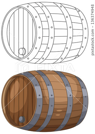 Wooden Wine and Beer Barrel Vector Illustration in Color and Outline Wooden Wine and Beer Barrel Vector Illustration in Color and Outline 136374948