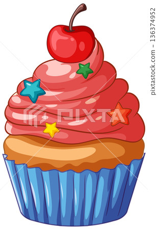 Sweet Cupcake with Pink Frosting and a Cherry on Top 136374952