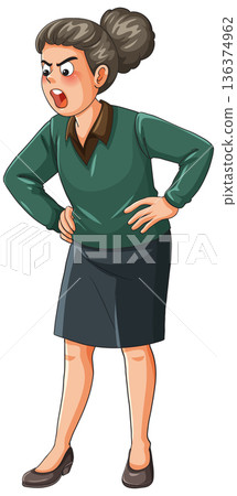 Angry Middle Aged Woman Standing With Hands On Hips 136374962