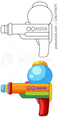 Colorful Toy Water Gun and Line Art Version for Kids 136374975