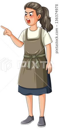 Angry Woman in Apron Pointing and Yelling 136374978