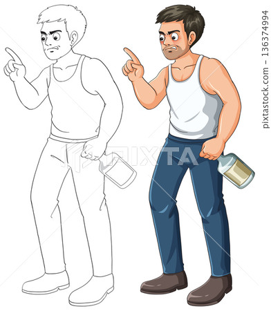 Angry Man Pointing While Holding Alcohol Bottle Angry Man Pointing While Holding Alcohol Bottle 136374994