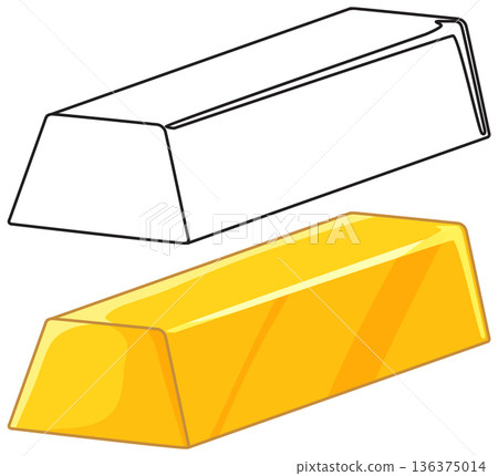 Gold Bar and Outline Illustration Isolated on White Background Gold Bar and Outline Illustration Isolated on White Background 136375014