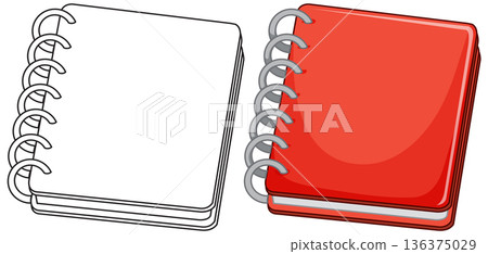 Red Spiral Notebook and Black and White Line Art Version Red Spiral Notebook and Black and White Line Art Version 136375029