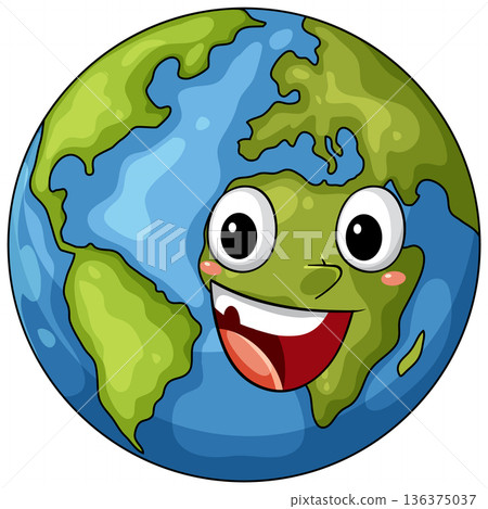 Smiling Cartoon Earth Globe with Happy Face Smiling Cartoon Earth Globe with Happy Face 136375037