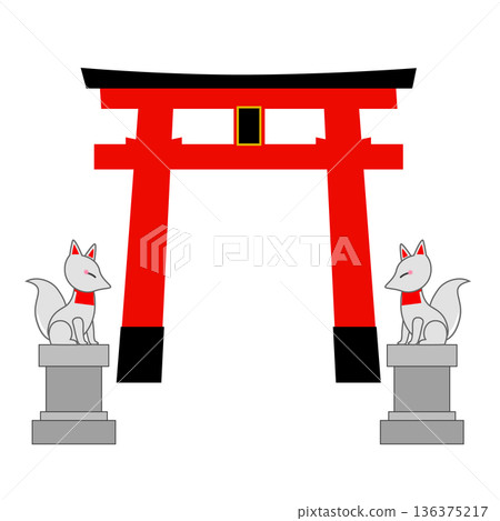 稻荷神社鳥居與狐狸的插圖 稻荷神社鳥居與狐狸的插圖 136375217