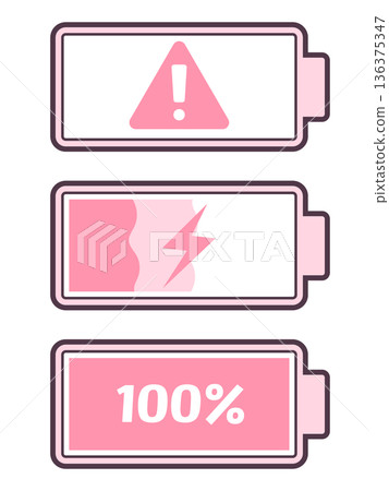 Emo cute battery illustration set showing charging stages 136375347