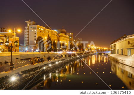 Otaru City, Hokkaido [Snow Light Path] Otaru Canal at night (slow shutter) 136375410