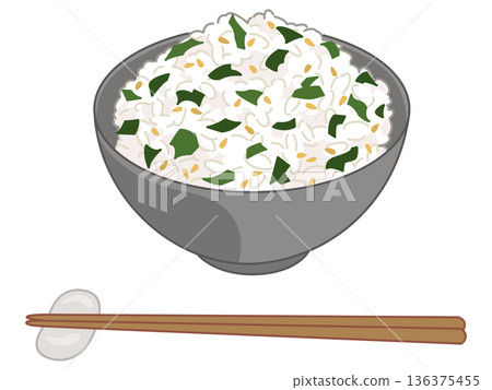 圖示：拌飯配裙帶菜和白芝麻（附筷子和筷架） 136375455