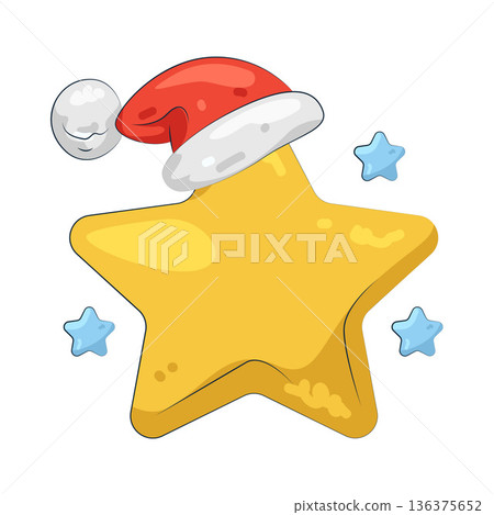 Illustration of star wearing a Santa hat Illustration of star wearing a Santa hat 136375652