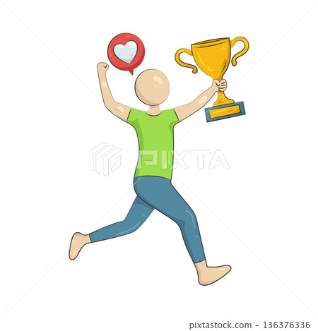 Illustration of man holding trophy Illustration of man holding trophy 136376336