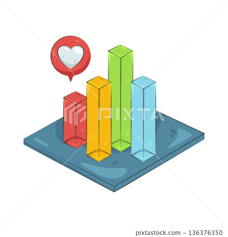 Illustration of bar chart with heart  136376350