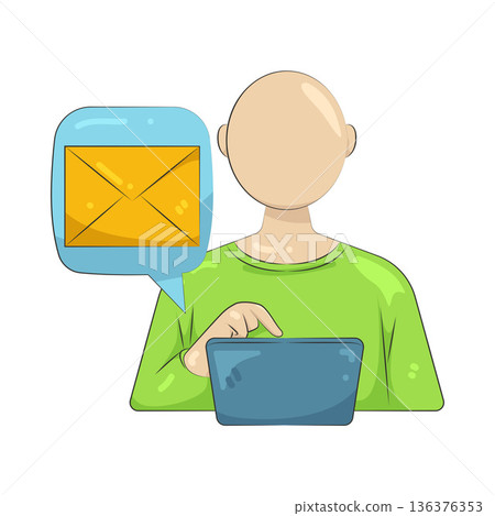 Illustration of man using a laptop and sending a message 136376353
