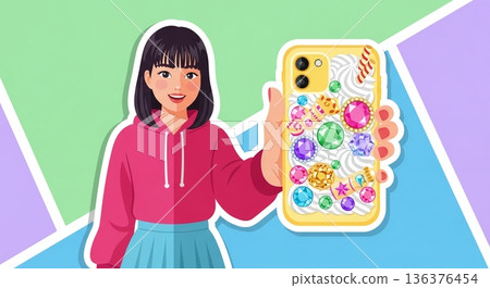 閃亮的智慧型手機和燦爛的笑容，為令和時代增添了色彩。 136376454