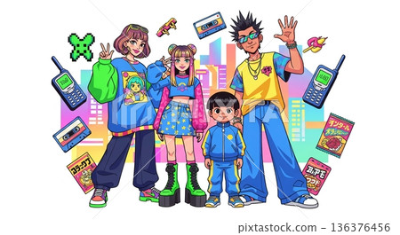 一張色彩繽紛的千禧年風格全家福！ 136376456