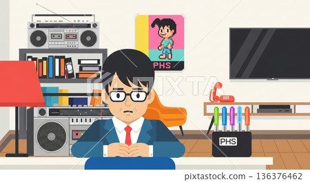 一位憂心忡忡的商人和一個充滿懷舊氣息的空間 一位憂心忡忡的商人和一個充滿懷舊氣息的空間 136376462