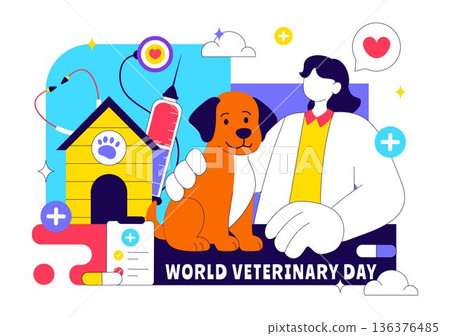 World Veterinary Day Vector Illustration Celebrating Dedicated Veterinarians Protecting Animal Health Welfare Through Flat Cartoon Style Background 136376485