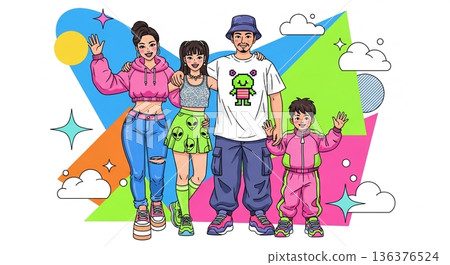 一個現代家庭，周圍環繞著流行色彩 136376524