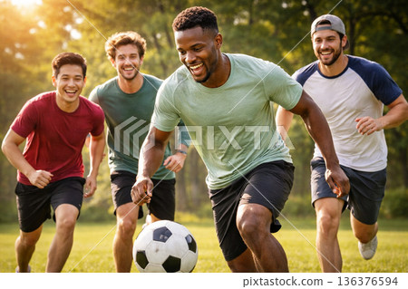 週末和朋友一起踢足球 136376594