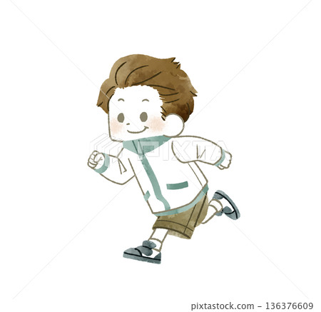 Smiling boy running - watercolor Smiling boy running - watercolor 136376609