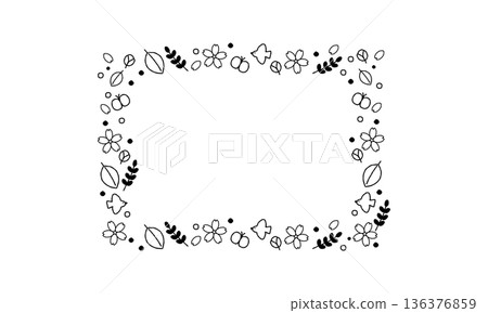 Simple square frame with hand-drawn birds and plants 136376859
