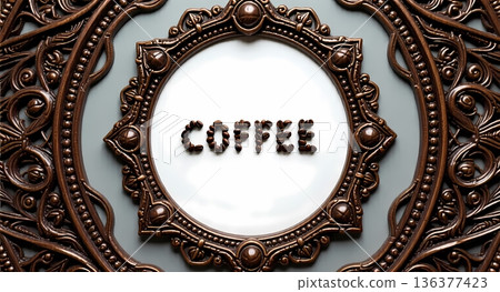 用咖啡豆製成的字母和邊框設計 136377423