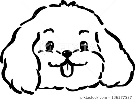 Cozy home happy cavoodle dog face smile tongue out outline hand drawn 136377587