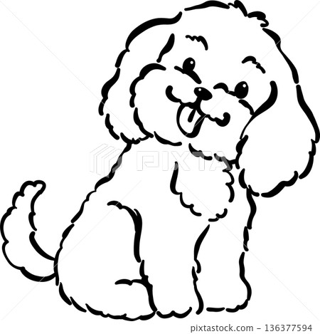 Cozy home happy cavoodle dog sitting outline tongue out hand drawn Cozy home happy cavoodle dog sitting outline tongue out hand drawn 136377594
