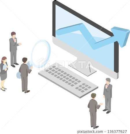 等距視角下的商業成長圖示。股票、投資、資產管理、金融、經濟、利潤、數據分析影像 136377627