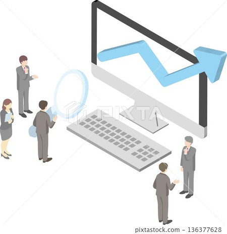等距視角下的商業成長圖示。股票、投資、資產管理、金融、經濟、利潤、數據分析影像 136377628
