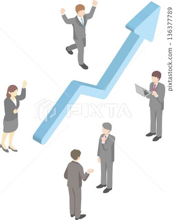 Isometric rising arrow and graph. Simple illustration material for business growth, economy, finance, investment, stock price rise 136377789