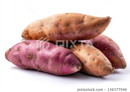 Sweet potato root vegetable organic food raw white background closeup healthy 136377946