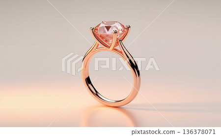 一款柔和的單鑽產品視覺效果圖，將玫瑰金與摩根石巧妙結合。 136378071