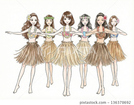 苗條的女子跳著草裙舞 136378692