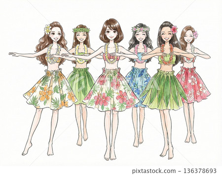 Slim women dancing hula 136378693