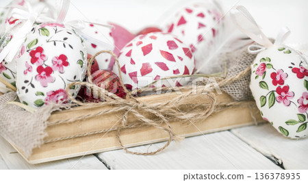 Easter eggs in wooden box Easter eggs in wooden box 136378935