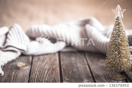 Festive Christmas cozy background with Christmas tree 136378950