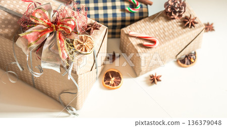 Gift boxes on white background 136379048