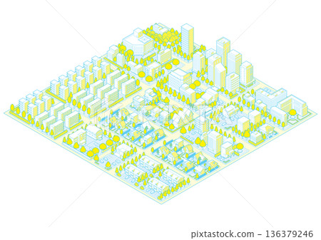 城市景觀。城市景觀。等距城市景觀。 136379246