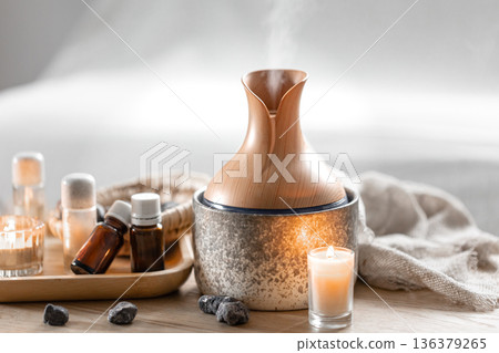 Spa composition with air humidifier and aroma oils. 136379265