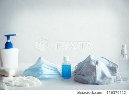 Personal protective equipment against the spread of the Corona covid 19 virus copy space. 136379312