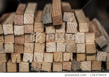 background with stacked wooden planks 136379419