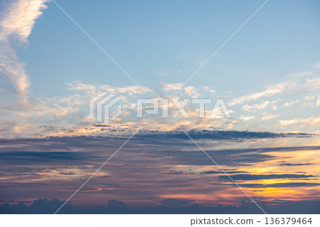 Beautiful sky at sunset, pastel shades of clouds. Beautiful sky at sunset, pastel shades of clouds. 136379464